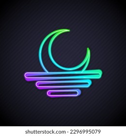 Glowing neon line Sunset icon isolated on black background.  Vector