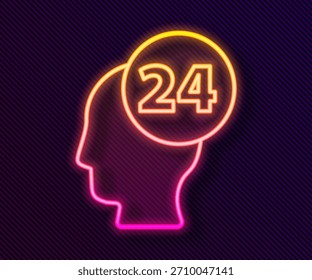 Glowing neon line Support operator in touch icon isolated on black background. Concept for call center, client support service.  Vector Illustration