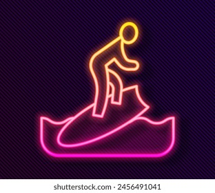 Glowing neon line Surfboard icon isolated on black background. Surfing board. Extreme sport. Sport equipment.  Vector