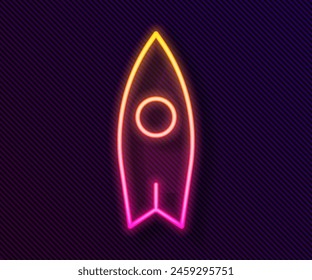 Glowing neon line Surfboard icon isolated on black background. Surfing board. Extreme sport. Sport equipment.  Vector Illustration