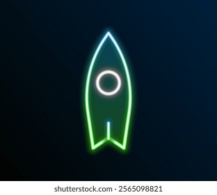 Glowing neon line Surfboard icon isolated on black background. Surfing board. Extreme sport. Sport equipment. Colorful outline concept. Vector