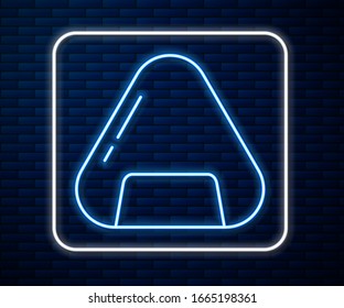 Glowing neon line Sushi icon isolated on brick wall background. Traditional Japanese food.  Vector Illustration