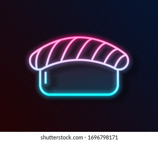 Glowing neon line Sushi icon isolated on black background. Traditional Japanese food.  Vector Illustration