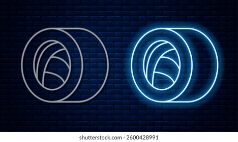 Glowing neon line Sushi icon isolated on brick wall background. Traditional Japanese food.  Vector