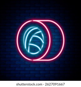 Glowing neon line Sushi icon isolated on brick wall background. Traditional Japanese food. Colorful outline concept. Vector