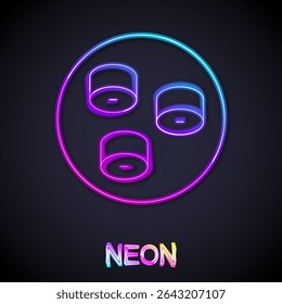 Glowing neon line Sushi icon isolated on black background. Traditional Japanese food.  Vector