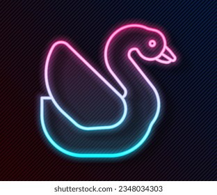 Glowing neon line Swan bird icon isolated on black background. Animal symbol.  Vector