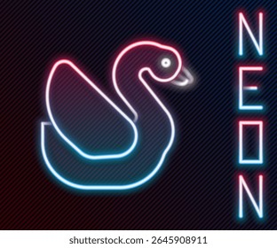Linha de neon brilhante Ícone de pássaro de cisne isolado no fundo preto. Símbolo animal. Conceito de contorno colorido. Vetor