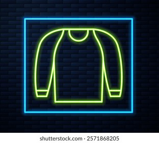 Glowing neon line Sweater icon isolated on brick wall background. Pullover icon. Sweatshirt sign.  Vector