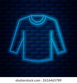 Glowing neon line Sweater icon isolated on brick wall background. Pullover icon. Sweatshirt sign.  Vector