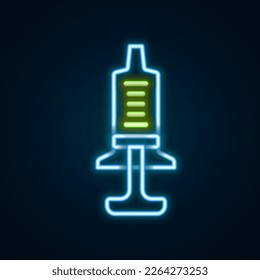 Glowing neon line Syringe icon isolated on black background. Syringe for vaccine, vaccination, injection, flu shot. Medical equipment. Colorful outline concept. Vector