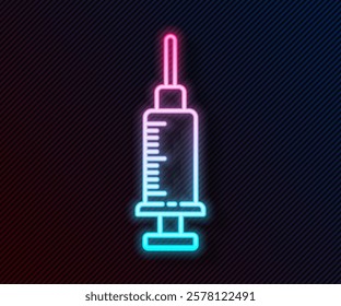 Glowing neon line Syringe icon isolated on black background. Syringe for vaccine, vaccination, injection, flu shot. Medical equipment.  Vector Illustration