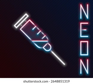 Linha de neon brilhante Ícone da seringa isolado no fundo preto. Seringa para vacina, vacinação, injeção, injeção de gripe. Equipamento médico. Conceito de contorno colorido. Ilustração de vetor