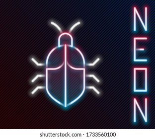 Glowing neon line System bug concept icon isolated on black background. Code bug concept. Bug in the system. Bug searching. Colorful outline concept. Vector Illustration