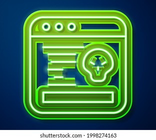 Glowing neon line System bug concept icon isolated on blue background. Code bug concept. Bug in the system. Bug searching.  Vector