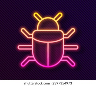 Glowing neon line System bug concept icon isolated on black background. Code bug concept. Bug in the system. Bug searching.  Vector