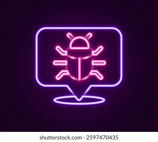Glowing neon line System bug concept icon isolated on black background. Code bug concept. Bug in the system. Bug searching. Colorful outline concept. Vector
