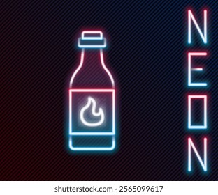 Glowing neon line Tabasco sauce icon isolated on black background. Chili cayenne spicy pepper sauce. Colorful outline concept. Vector