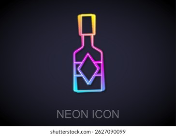 Glowing neon line Tabasco sauce icon isolated on black background. Chili cayenne spicy pepper sauce.  Vector