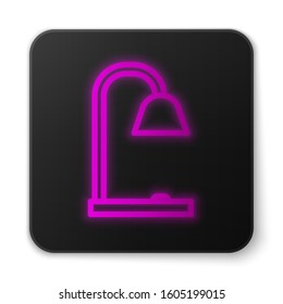 Glowing neon line Table lamp icon isolated on white background. Black square button. Vector Illustration
