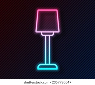 Glowing neon line Table lamp icon isolated on black background.  Vector