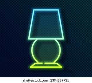 Línea de neón brillante Icono de lámpara de mesa aislado en fondo negro. Lámpara de escritorio.  Vector