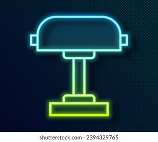 Glowing neon line Table lamp icon isolated on black background. Desk lamp.  Vector