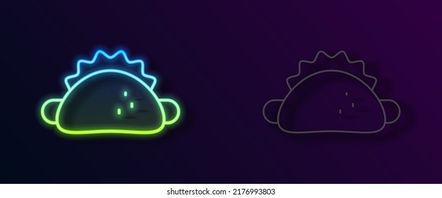 Glowing neon line Taco with tortilla icon isolated on black background. Traditional mexican fast food menu.  Vector