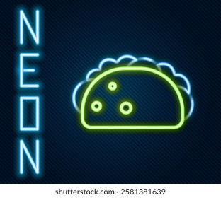 Glowing neon line Taco with tortilla icon isolated on black background. Traditional mexican fast food menu. Colorful outline concept. Vector