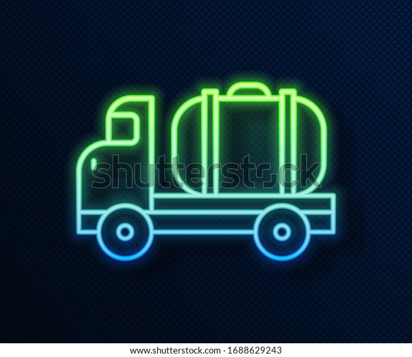 Glowing neon line Tanker truck icon isolated\
on blue background. Petroleum tanker, petrol truck, cistern, oil\
trailer.  Vector\
Illustration