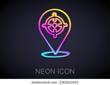 Glowing neon line Target financial goal concept icon isolated on black background. Symbolic goals achievement, success.  Vector