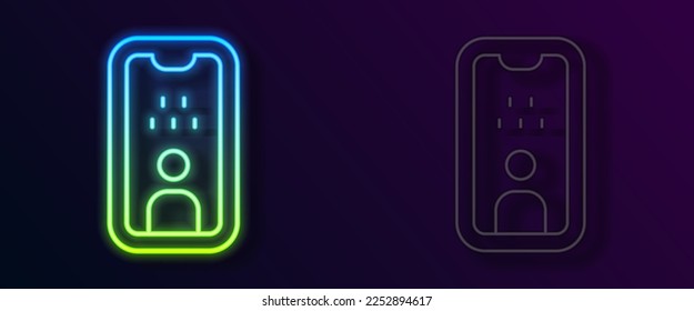 Glowing neon line Taxi driver license icon isolated on black background.  Vector