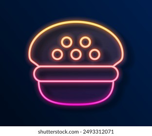 Glowing neon line Taxi driver cap icon isolated on black background.  Vector