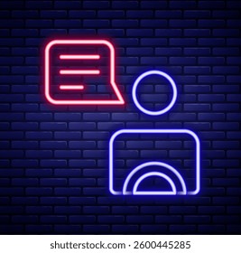 Glowing neon line Taxi driver icon isolated on brick wall background. Colorful outline concept. Vector