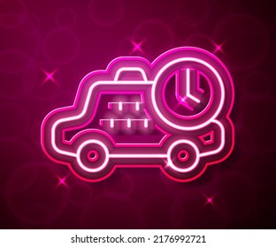 Glowing neon line Taxi waiting time icon isolated on red background. Car deadline, schedule ride.  Vector