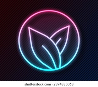 Línea de neón brillante Icono de hoja de té aislado en fondo negro. Hojas de té.  Vector