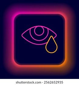 Glowing neon line Tear cry eye icon isolated on black background. Colorful outline concept. Vector