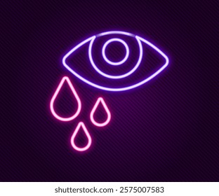 Glowing neon line Tear cry eye icon isolated on black background. Colorful outline concept. Vector