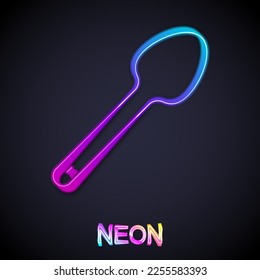 Glowing neon line Teaspoon icon isolated on black background. Cooking utensil. Cutlery sign.  Vector