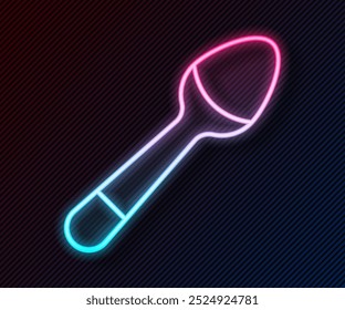 Glowing neon line Teaspoon icon isolated on black background. Cooking utensil. Cutlery sign.  Vector