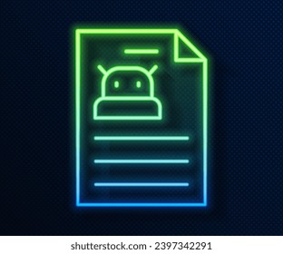 Glowing neon line Technical specification icon isolated on blue background. Technical support check list, team work solution, project management, software upgrade.  Vector