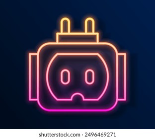 Glowing neon line Tee plug electric with clipping path icon isolated on black background.  Vector