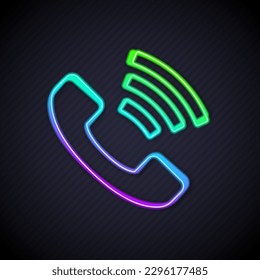 Glowing neon line Telephone 24 hours support icon isolated on black background. All-day customer support call-center. Full time call services.  Vector