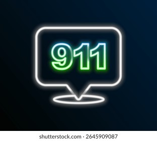Telefone com chamada de emergência ícone 911 isolado no fundo preto. Polícia, ambulância, Corpo de Bombeiros, telefone. Conceito de contorno colorido. Vetor