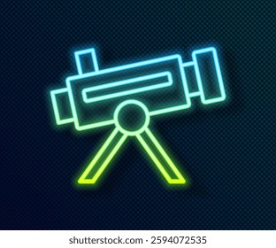 Glowing neon line Telescope icon isolated on black background. Scientific tool. Education and astronomy element, spyglass and study stars.  Vector