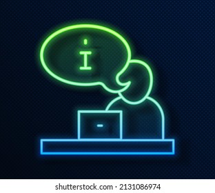 Glowing neon line Television report icon isolated on blue background. TV news.  Vector