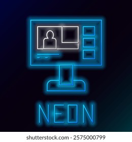 Glowing neon line Television report icon isolated on black background. TV news. Colorful outline concept. Vector