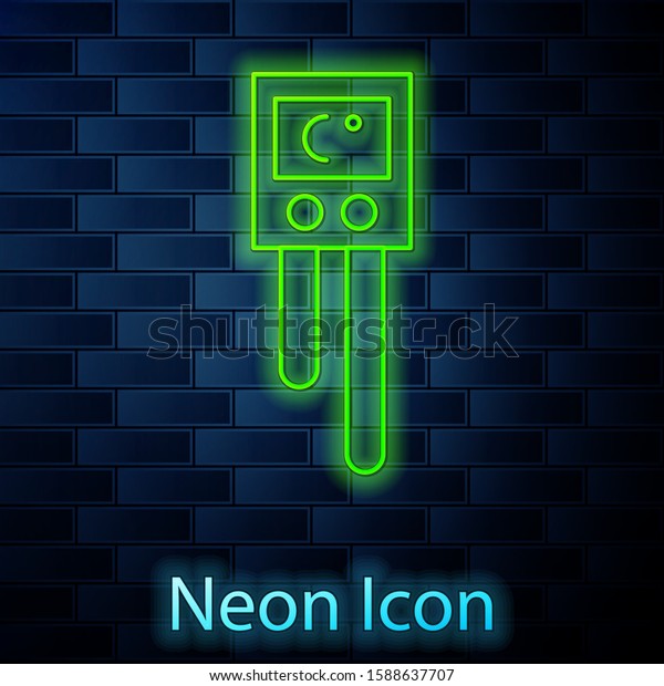 Glowing neon line\
Temperature and humidity sensor icon isolated on brick wall\
background.  Vector\
Illustration