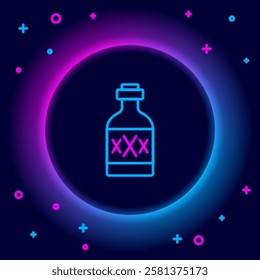 Glowing neon line Tequila bottle icon isolated on black background. Mexican alcohol drink. Colorful outline concept. Vector