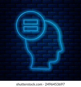 Glowing neon line Test or exam sheet icon isolated on brick wall background. Test paper, exam or survey concept.  Vector Illustration